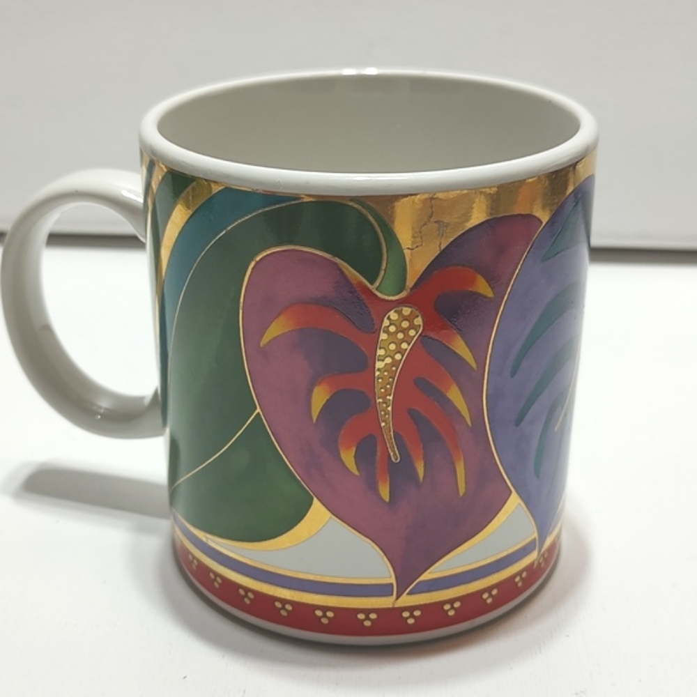 Laurel Burch signed Anthurium mug
